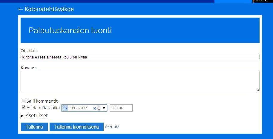 o Otsikko totta kai o Kuvaukseen pitää tietysti antaa erittäin kuvaava teksti, jotta oppilas osaa tehdä mitä pitää.