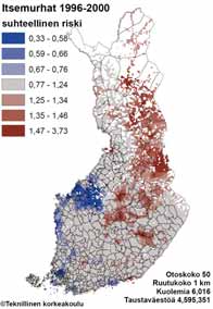 Kuva 9 Itsemurhakuolleisuus Suomessa. Aluksi on todettava, että nykyinen terveyskeskuksiin nojaava mielenterveystyö on selvinnyt hyvin.