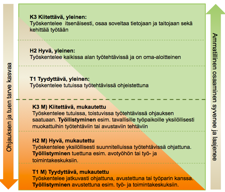 18 (32) Kuvio 6. Mukautettujen arviointikriteereiden laadinta Mukautettuja arviointikriteerejä luotaessa käytetään lähtökohtana T1-tason kriteerejä.