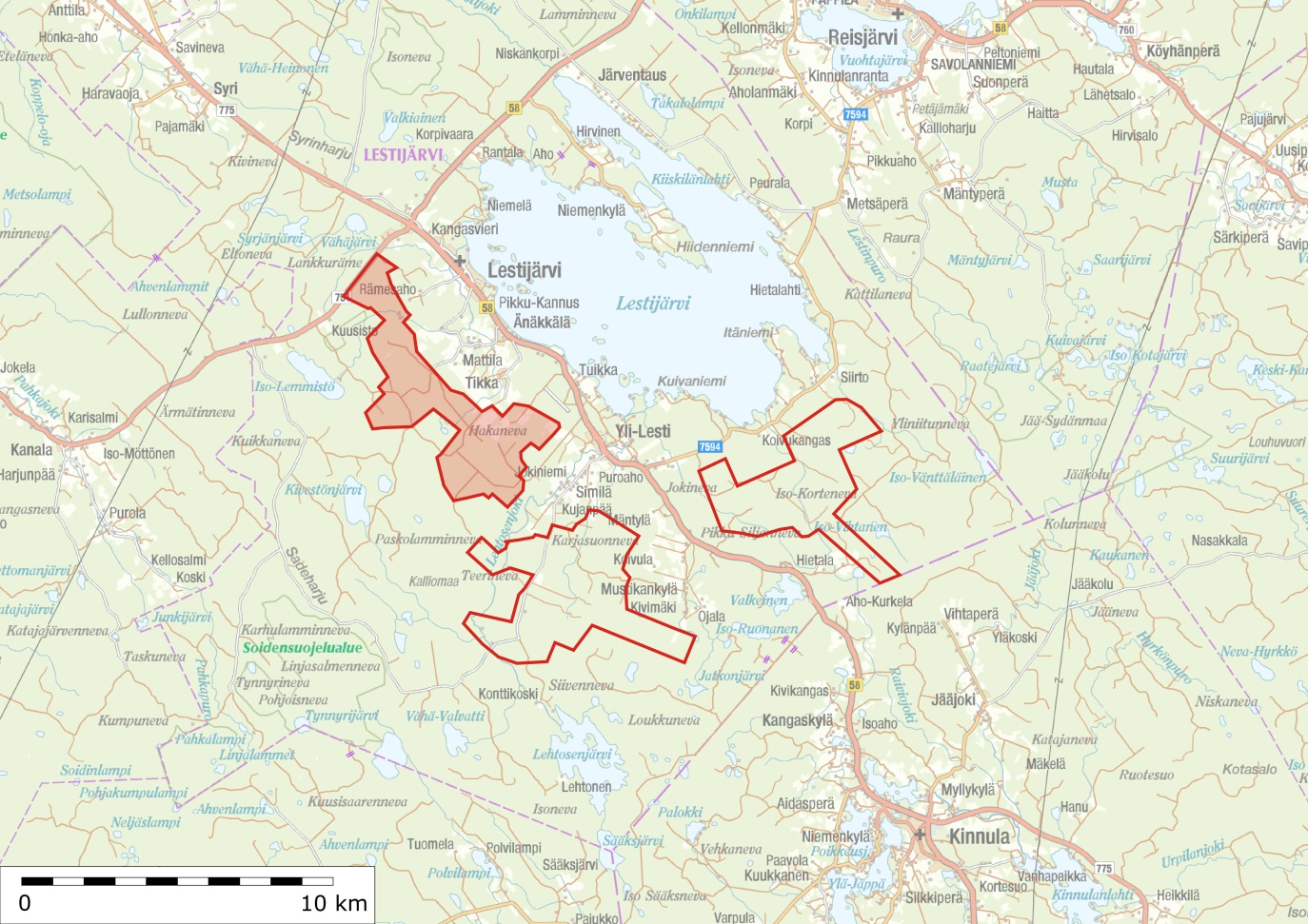 Kuva 1. Lestijärven tuulivimapuistn kknaissayleiskaavan kaikki klme sayleiskaavaaluetta. Hittisenneva n tuulivimapuistista läntisin vasemmalla.