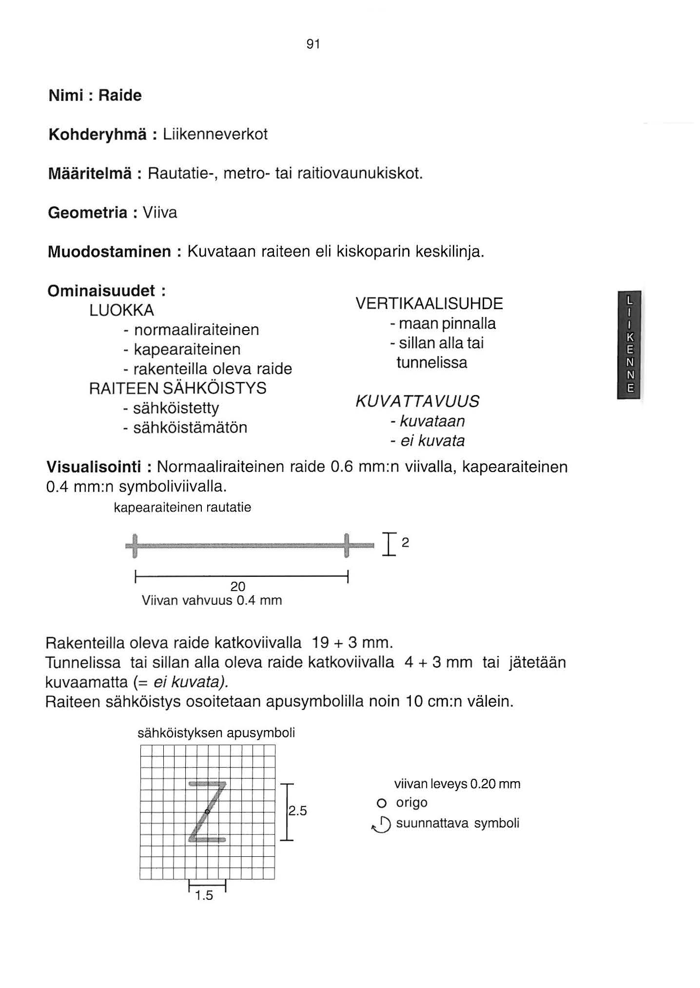 9 Nimi: Raide Kohderyhmä : Liikenneverkot Määritelmä : Rautatie-, metro- tai raitiovaunukiskot Geometria: Viiva Muodostaminen : Kuvataan raiteen eli kiskoparin keskilinja.