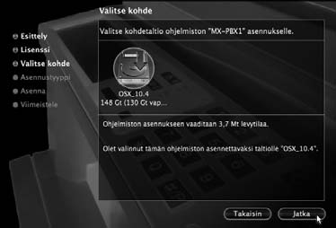 MAC OS X 7 Näytölle tulee nyt lisenssisopimus. Varmista, että ymmärrät lisenssisopimuksen sisällön ja napsauta [Jatka]-painiketta.