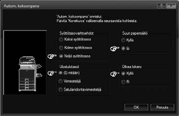 TULOSTINOHJAIMEN / PC-FAKSIOHJAIMEN ASENNUS 5 Konfiguroi laitteen kuva. Laitteen kuva muodostuu tulostinohjaimen konfigurointi-ikkunaan perustuen asennettuihin vaihtoehtoihin.