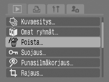 151 Kaikkien kuvien poistaminen Voit poistaa muistikortissa olevat kuvat. Valitse Valitse alue Päiväysvalinta Valitse ryhmittäin Kansiovalinta Kaikki kuvat Poistaa kuvat, kun ne on valittu yksitellen.