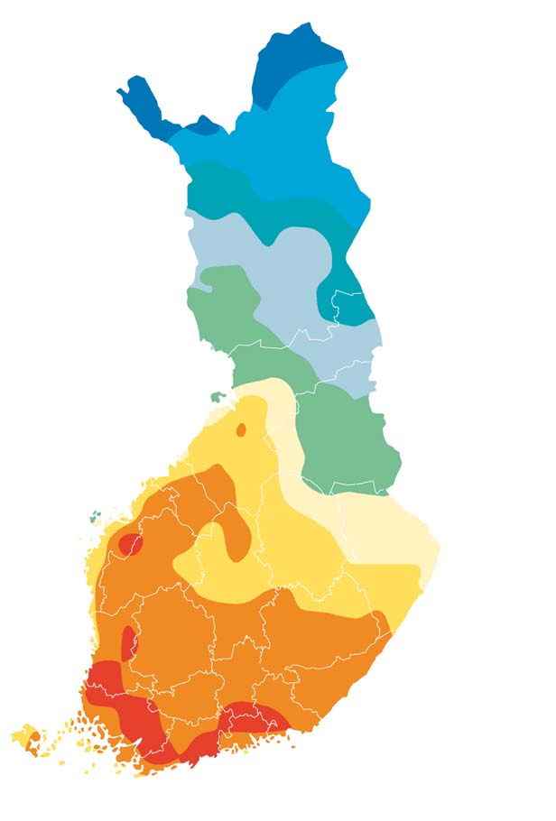 TERMISEN KASVUKAUDEN KESKIMÄÄRÄINEN ALKAMIS- JA PÄÄTTYMISPÄIVÄMÄÄRÄ VERTAILUKAUDELLA 1971 2000 30.5. jälkeen 25.5. 30.5. 20.5. 25.5. 15.5. 20.5. 10.5. 15.5. 6.5. 10.5. 2.5. 6.5. 28.4.