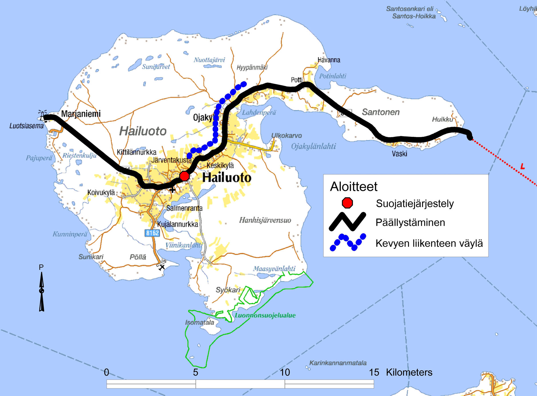 Hailuodon kunnan liikenneturvallisuussuunnitelmat LIIKENNEYMPÄRISTÖSUUNNITTELU 15 Genimap Oy, Lupa L4356 Kuva 6. Hailuodon maantietä koskevat aloitteet vuosilta 20