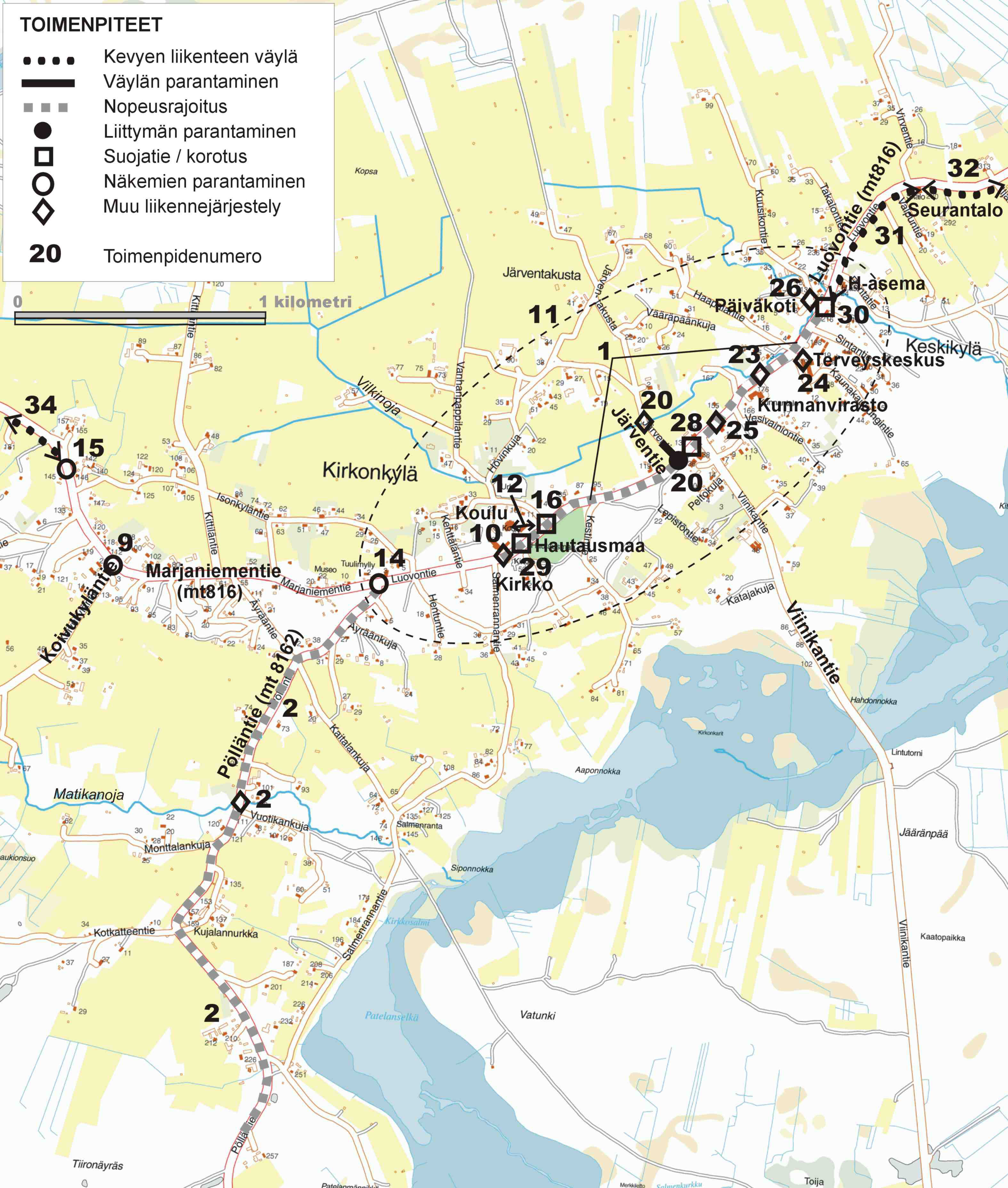 Hailuodon kunnan liikenneturvallisuussuunnitelmat LIIKENNEYMPÄRISTÖN PARANTAMISTOIMENPITEET 25 Hailuodon kunta Kuva 13. Hailuodon kunnan liikenneympäristön parantamistoimenpiteet Huikussa.