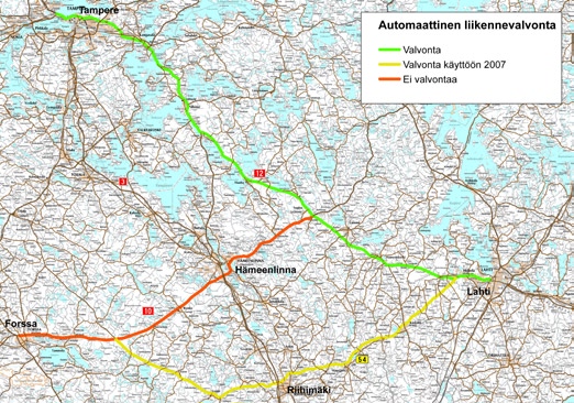 12 Valtateiden 10 ja 12 yhteysvälin Hämeenlinna Lahti kehittämisvaihtoehdot ja niiden vaikutukset, Selvitys LÄHTÖKOHDAT JA NYKYTILANNE Kuva 8. Automaattinen nopeusvalvonta suunnittelualueella. Kuva 9.
