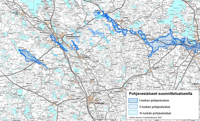 Valtateiden 10 ja 12 yhteysvälin Hämeenlinna Lahti kehittämisvaihtoehdot ja niiden vaikutukset, Selvitys 17 LÄHTÖKOHDAT JA NYKYTILANNE Suojelualueet Rengossa nykyisen valtatien 10 luoteispuolella on