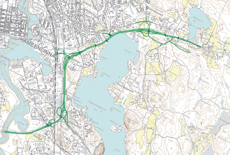 28 Valtateiden 10 ja 12 yhteysvälin Hämeenlinna Lahti kehittämisvaihtoehdot ja niiden vaikutukset, Selvitys VAIHTOEHTOTARKASTELUT Valtatie 12 väli Pohjoinen Kukonkoivu Valtatien 12 väli Pohjoinen