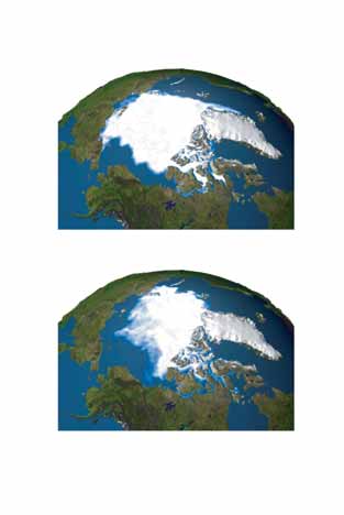 8 Satelliittikuvia napajäätiköstä Merijää syyskuussa 1979 Lämpeneminen johtuu ihmisen toiminnan aiheuttamien kasvihuonekaasupäästöjen lisääntymisestä, ja se kiihtyy entisestään.