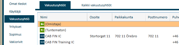 Mahdollisuus liittää sopimus auton omistajaan ja hyväksyntään Perustietojen vakuutusyhtiöitä koskevassa kohdassa