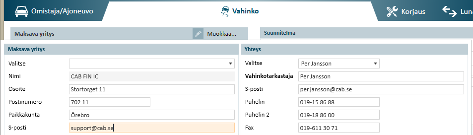 CABAS-vakuutusyhtiö Mahdollisuus määrittää vahinkotarkastaja laskelmaan Nyt on mahdollista valita vakuutusyhtiöstä vahinkotarkastaja luotavaa laskelmaa varten.