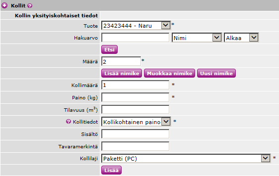 7 4. Lisää tuote napsauttamalla -painiketta.