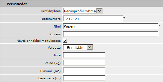 5 Tuotetiedot sähköpostiennakkoilmoituksessa Tuotetasolla on mahdollisuus valita tuotetietojen lähetys ennakkoilmoituksessa sähköpostitse.