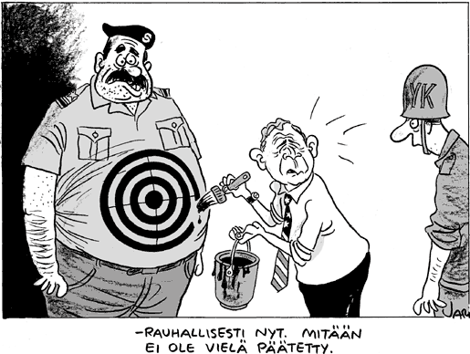 6.2.1 Saddam Hussein maalitauluna Elsilän 17.1.2003 ilmestynyt piirros politikoi Irakin sodan mahdollisuudella.