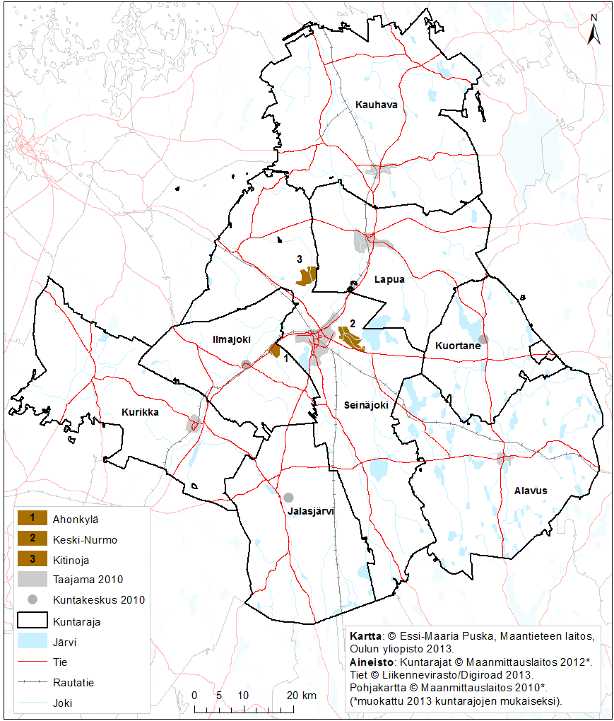 Seinäjoen kaupunkiseutu Tutkimusalueet: 1) Ahonkylä