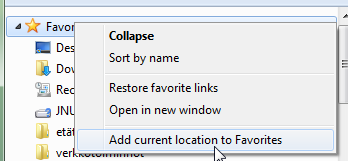22 23 2. Klikkaa New Library painiketta ikkunan ylälaidassa. 2. Klikkaa hiiren oikeanpuolimmaisella painikkella Computer-ikkunassa Favorites kohtaa ja valitse valikosta Add current location to Favorites.