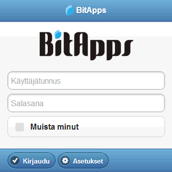 BitApps-palveluun kirjautuminen Käynnistettyäsi sovelluksen, sinun tulee kirjautua palveluun resurssin käyttäjätunnuksella ja salasanalla. 1.