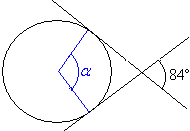a) 54 b) 0 c) 79 348. Piirrä kahden ympyrän yhteiset tangentit, kun ympyröillä on sama säde ja ne a) leikkaavat toisensa b) sivuavat toisiaan c) eivät kosketa toisiaan. 349. Määritä kulman α suuruus.