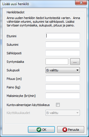 OHJAAJAN PIKAOHJE - Uploader ohje Kuntotestiin Valitse toiminto: Tee kuntotesti... Valitse henkilö, jolle kuntotesti tehdään. Voit hakea käyttäjiä listalta haku-toiminnolla.