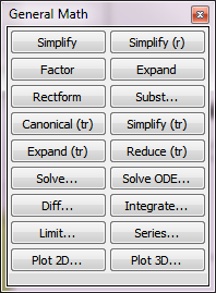 2.9 Apupanelit Maxima valikosta löytyy valikko Panels. Sieltä esimerkiksi General Math paneelin voi avata näkyviin.