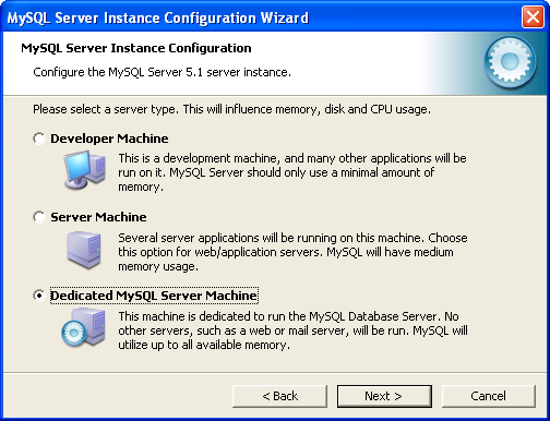 12 MySQL Server Instance Configuration Wizard vaihe 2. Vaihtoehtoja on kaksi, Detailed Configuration ja Standard Configuration.