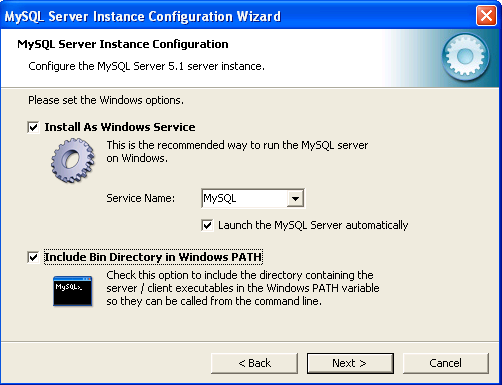 15 MySQL Server Instance Configuration Wizard vaihe 8. Asetetaan default merkistö, Latin1 käy usein miten. MySQL Server Instance Configuration Wizard vaihe 9.