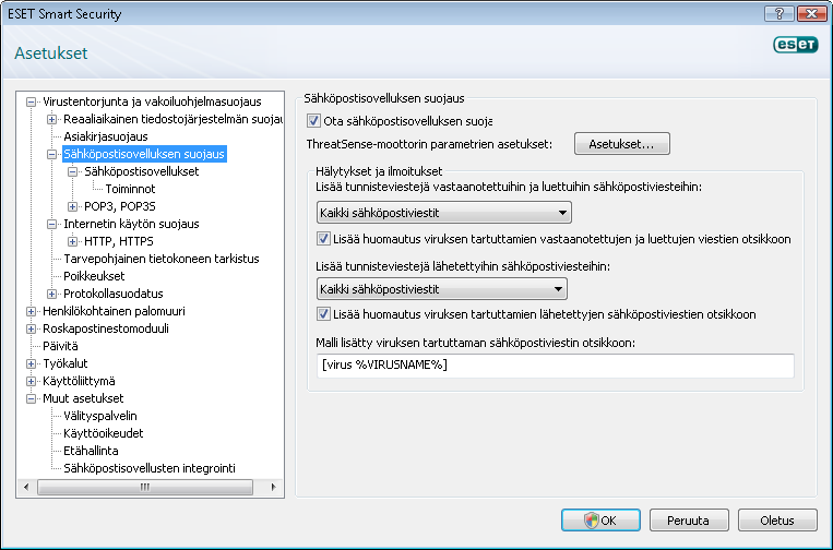 4.1.2.2 Integrointi sähköpostisovellusten kanssa ESET Smart Securityn integrointi sähköpostisovelluksiin parantaa aktiivista suojausta sähköpostiviestien haitallista koodia vastaan.