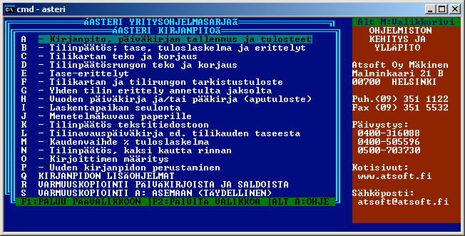 ASTERI KIRJANPITO DOS Vuosipäivitys 27.9.2005 Vuosipäivitys... 3 Asentaminen... 4 As.Oy:n tilikartta ja tilirunko 2005... 6 Päivitykseen sisältyvät tilipuitteistot... 9 Tilikarttojen lukeminen.