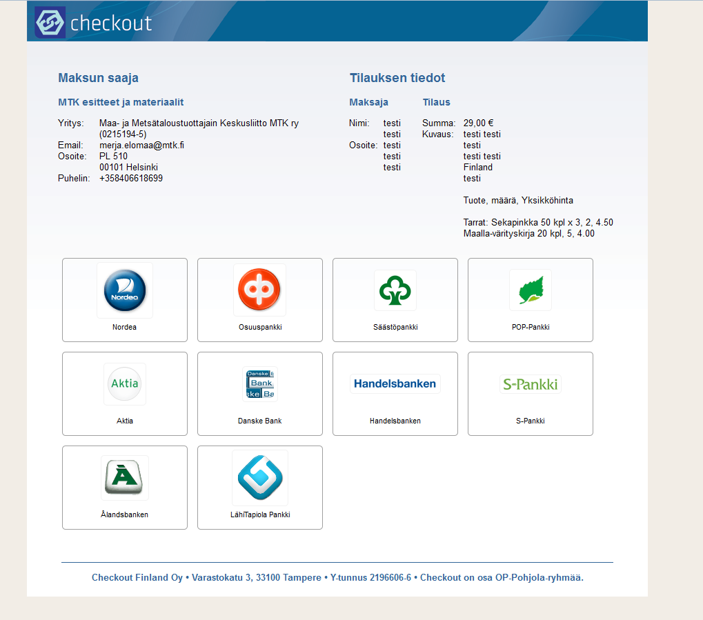 Seuraavaksi siirryt Checkout-verkkomaksun kautta