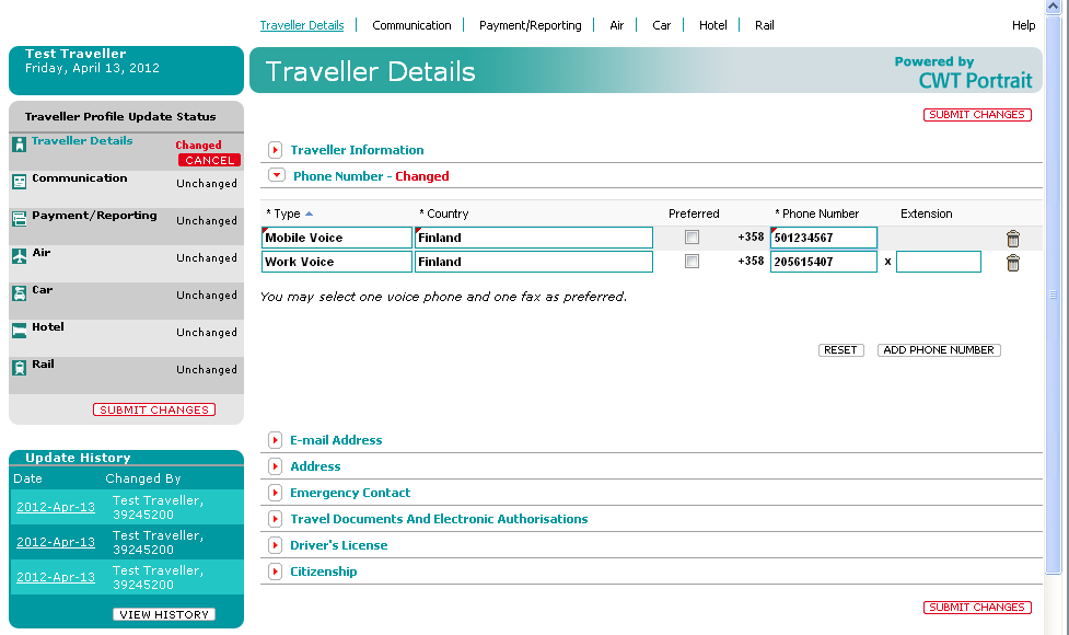 4.2 Perustiedot Traveller Details Matkustajatiedot Tarkista että tietosi ovat oikein ja päivitä tarvittaessa.