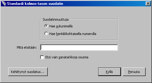 Kolmannen tason filtterin saa luotua välilehdeltä tiedot -> Ota kolmannen tason suodatin käyttöön. Ohjelma antaa tietoa kolmannen tason filtterin käyttäytymisestä.
