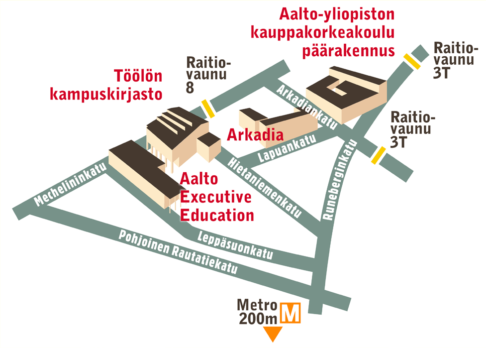 Kirjasto Töölön kampuskirjasto sijaitsee Kauppakorkeakoulun kampuksella osoitteessa Mechelininkatu 3 D. Kirjaston painetuista kokoelmista löytyvät mm.
