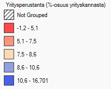 Yritysperustannan osuus yrityskannasta vuosina 2008-2012 Yritysperustanta vilkkainta suurimmilla kaupunkiseuduilla ja Pohjanmaan seuduilla Helsingin seutu
