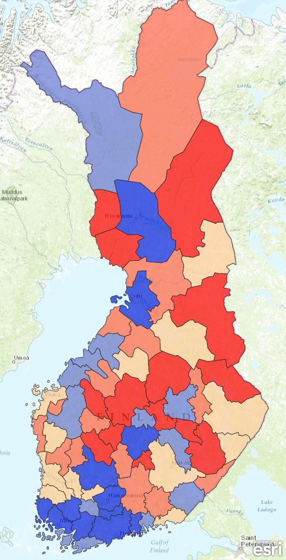 Yrityskannan muutos (%) vuosien 2000-2012 välisenä aikana Yritysten määrä