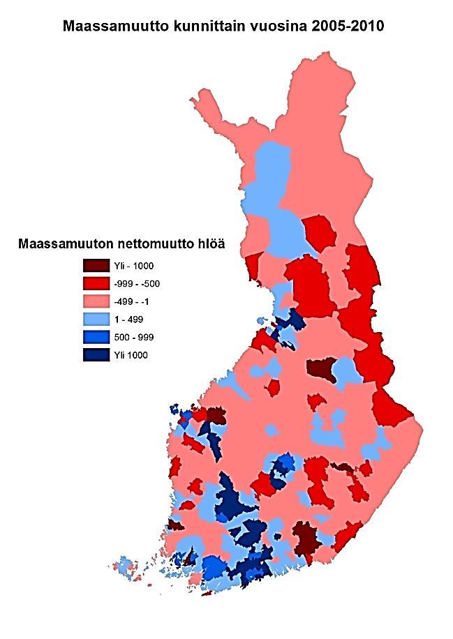 Muuttovoittoa saivat eniten Tampere (3395), Oulu (2509), Seinäjoki (2439) ja Hämeenlinna (2353) 24 kuntaa sai yli tuhat henkilöä muuttovoittoa.