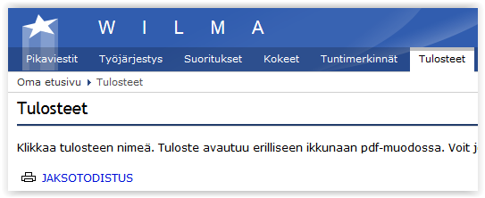 1. VUOSIKURSSIN VANHEMPAINILTA: jaksotodistus Klikkaa Tulosteet Jaksotodistus (näkyy huoltajan näkymässä, opettajalle ei, joten käytä tämän dian mallia) Kurssinumerot ylärivillä p 4 = pakollinen