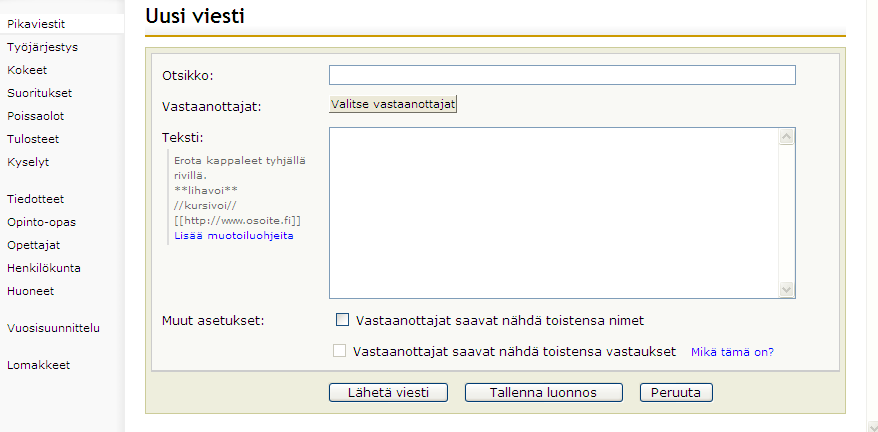 valitut nimet ilmestyvät. Nimen saa pois valittujen listalta klikkaamalla nimen vasemmalla puolella olevaa punaista X-kirjainta.