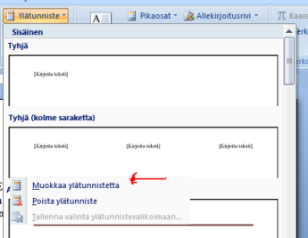 26 18. ALA JA YLÄTUNNISTE Ala- ja ylätunniste voidaan luoda joko siten,että se näkyy kaikilla sivuilla tai niin että se näkyy vain joillakin sivuilla esim. ensimmäisellä sivulla.