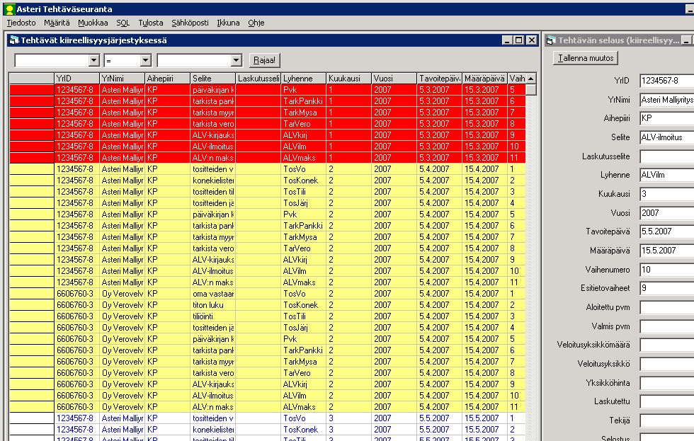 Erääntyvät tehtävät näkyvät