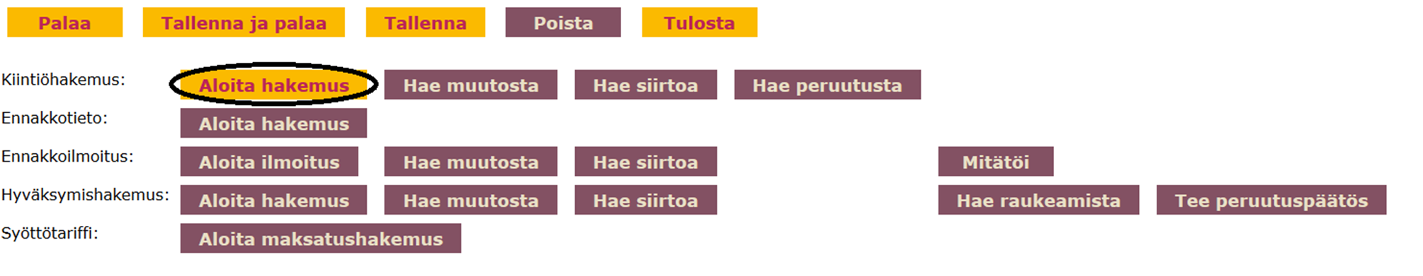 21 Lomaketta ei tarvitse täyttää samalla kertaa alusta loppuun saakka, vaan käyttäjä voi syöttää osan tiedoista, tallentaa, poistua järjestelmästä ja palata myöhemmin jatkamaan tietojen syöttämistä