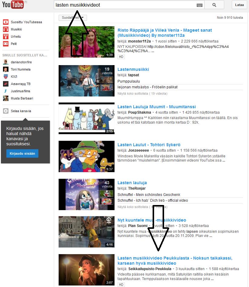 Tilastoja Video tulee hakusanalla Lasten