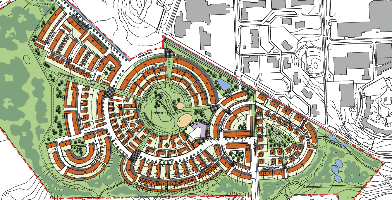 HONKASUO - Noin 60 000 k-m2 pientalovaltainen kaupunkikylä.