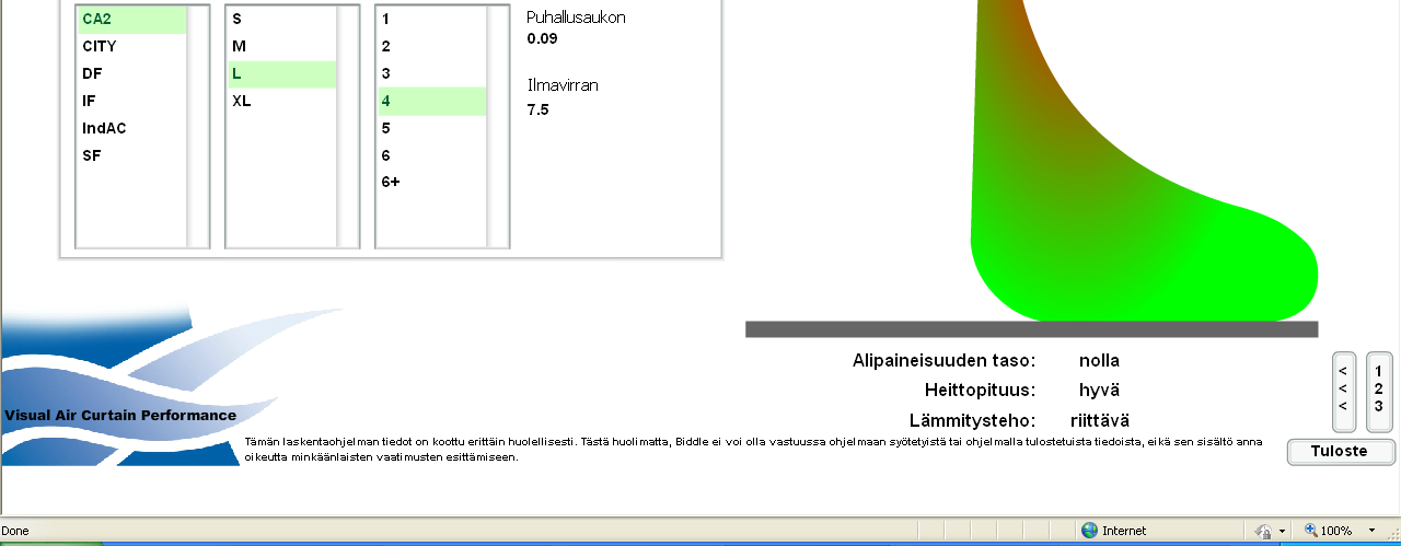 83 m3/s Puhalluskorkeus on 2.