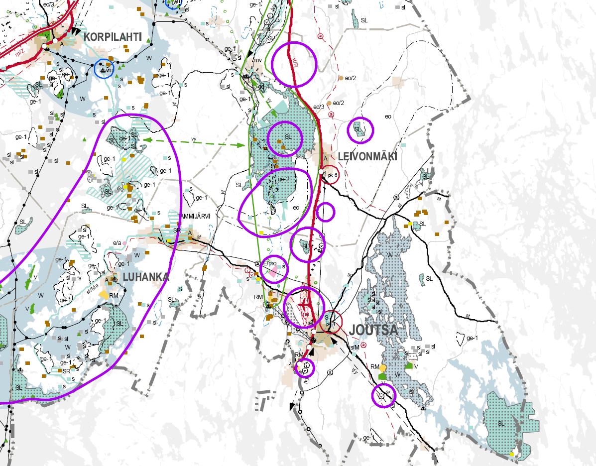 +kilpailukyky, liikenneturvallisuus -turvetuotantovyöhyke/natura, suojelu +luonnon monimuotoisuus, vetovoima -turvetuotantovyöhyke/natura, suojelu, matkailu ja virkistys +elinolosuhteet