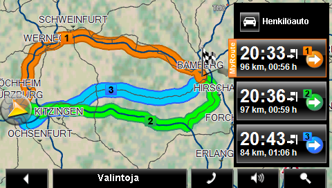 toisen mantereen, jos muiden mantereiden karttoja on käytettävissä navigointilaitteella. 8.