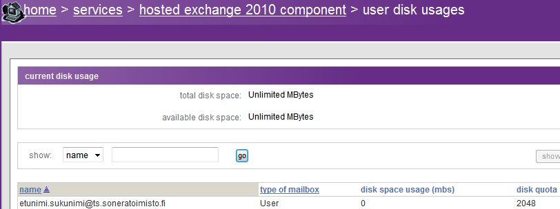 2.4.4 User Disk Usages eli käyttäjien käyttämä levytila Pääikkunan User Disk Usages -työkalulla saadaan listaus käyttäjistä.
