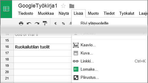 Usein käytetyt toiminnot Excel Onlinessa Tähän taulukkoon on koottu joitakin Excel Onlinessa yleisesti käytettyjä työkaluja ja komentoja.