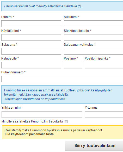 PUNOMOON LIITTYMINEN ELI REKISTERÖITYMINEN 1. Rekisteröidy ihan ensimmäiseksi käyttäjäksi.